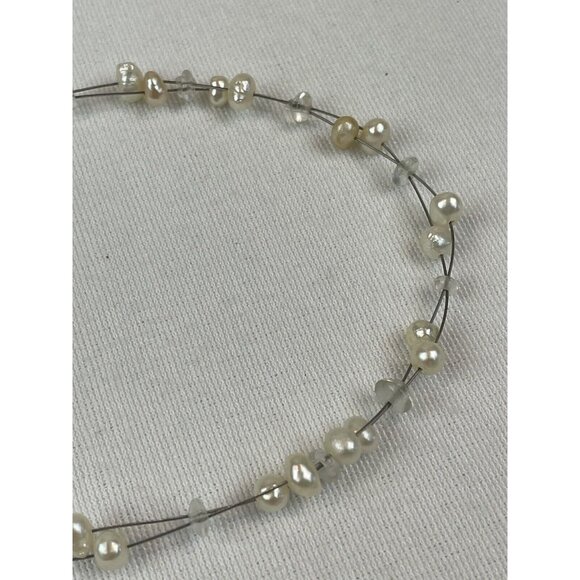 Vintage Faux Freshwater Pearl Clear Bead Multi-Strand Necklace Dainty - Picture 4 of 7